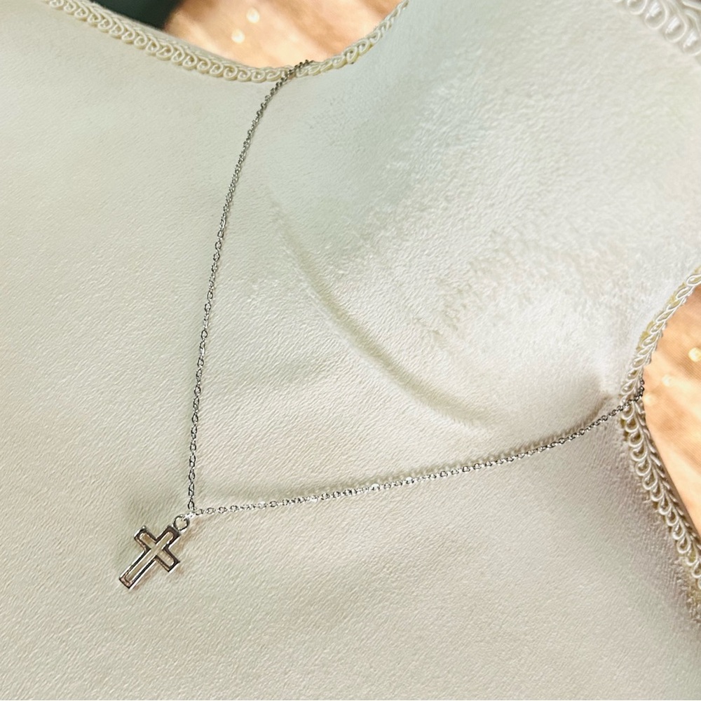 Handcrafted salvaged vintage open frame cross pendant on chain necklace